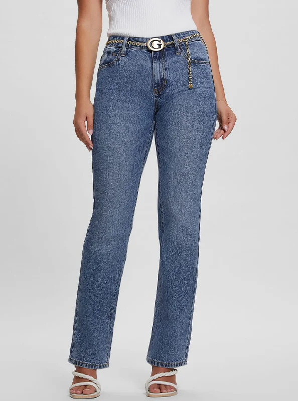 Mid-Rise G-Belt Sexy Straight Leg Denim Jeans In Lunar Blue Wash