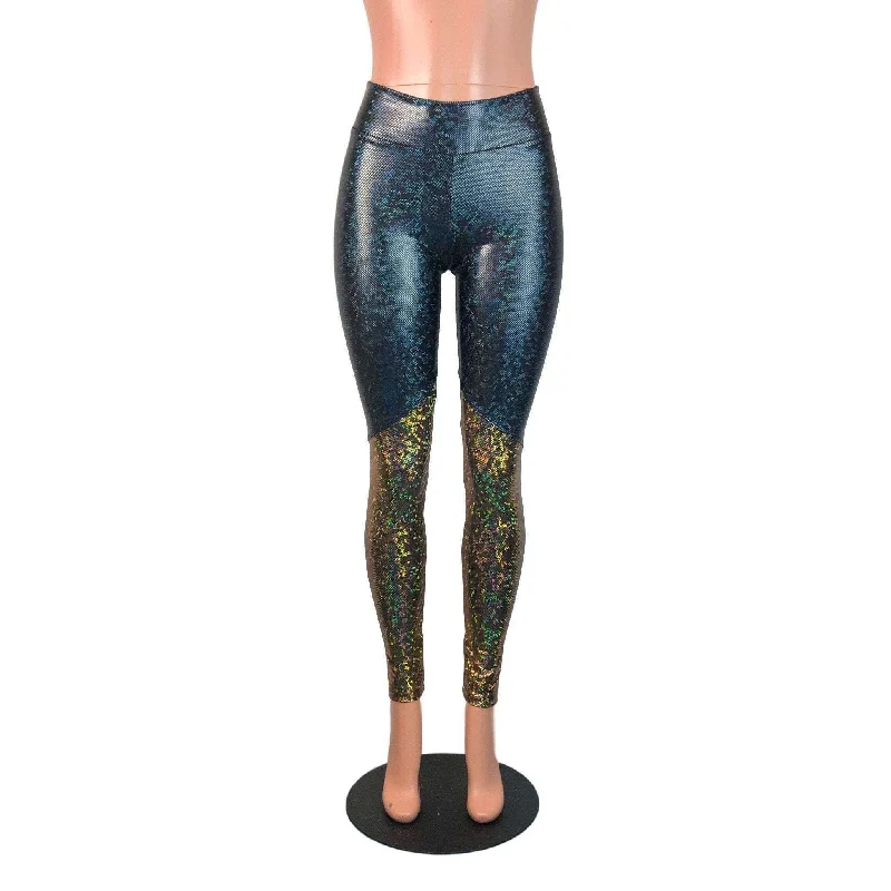 Black & Gold Shattered Glass Holographic *Mid-Rise* Leggings Pants