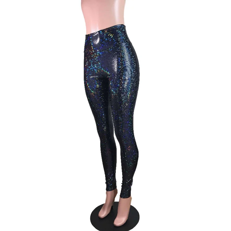 Black Shattered Glass Holographic Leggings Pants