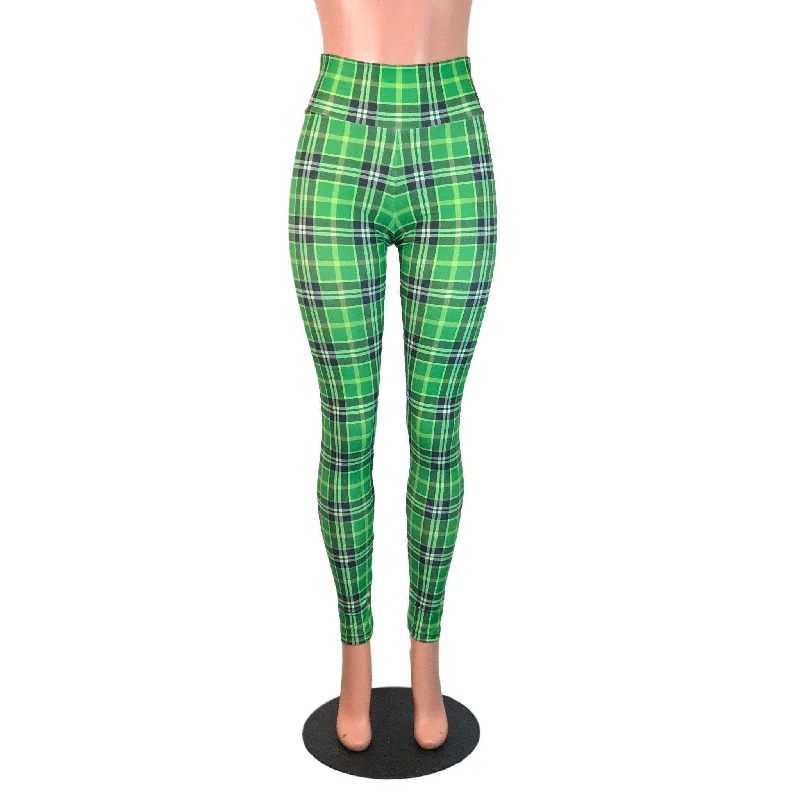 Green Plaid High Waist Leggings Pants