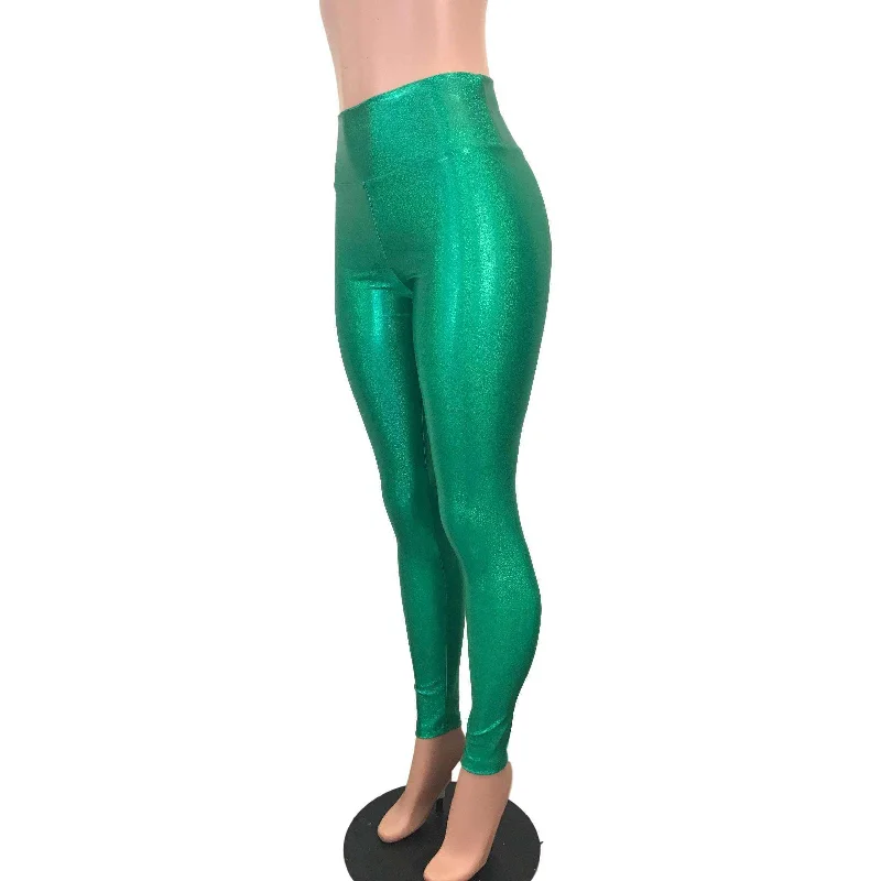 Green Sparkle High Waisted Leggings Pants