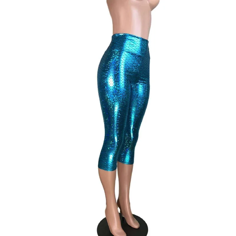 SALE - SMALL Turquoise Mermaid Cropped Capri Leggings