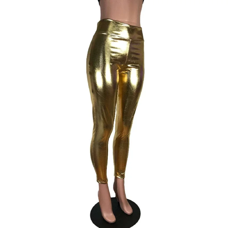 Metallic Gold High Waisted Leggings Pants