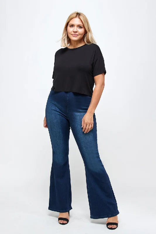 PLUS MID-RISE BANDED WIDER FLARE JEANS