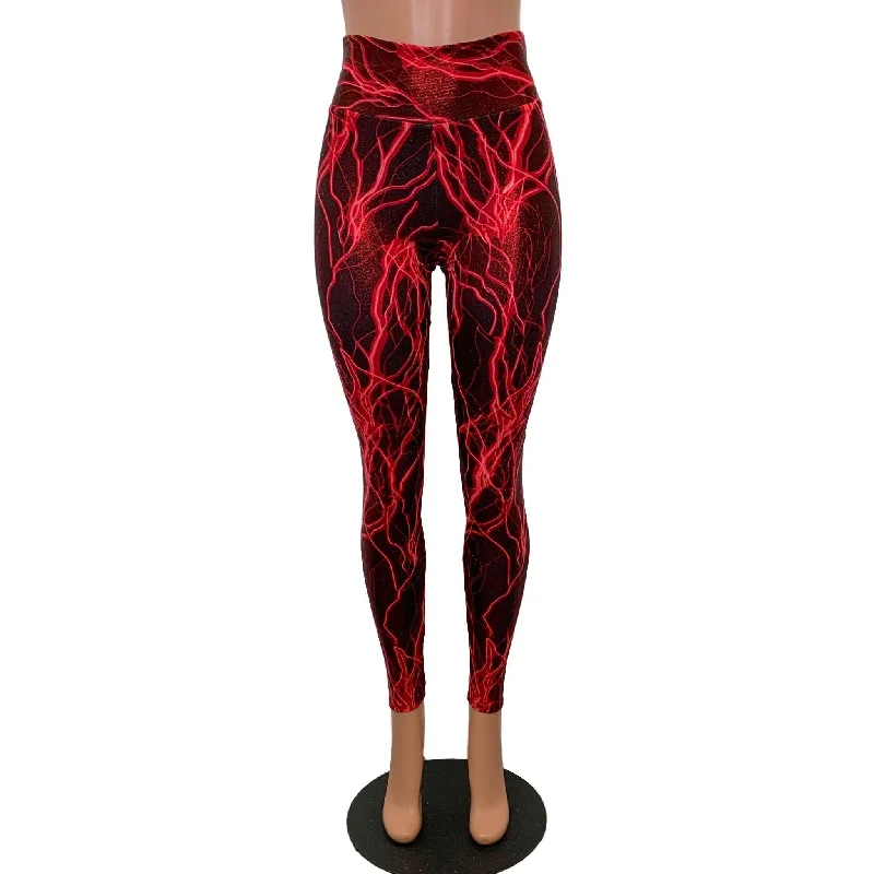 SALE - SMALL ONLY - Red Lightning High Waist Leggings