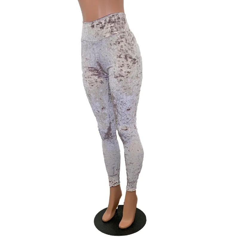 SALE - SMALL ONLY - Dusty Lilac Crushed Velvet High Waisted Leggings Pants