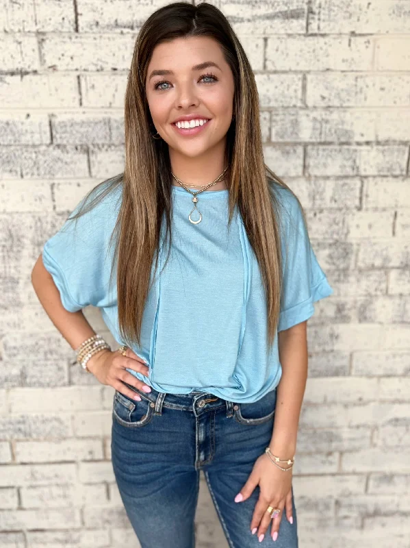 Sky Blue Round Neck Top