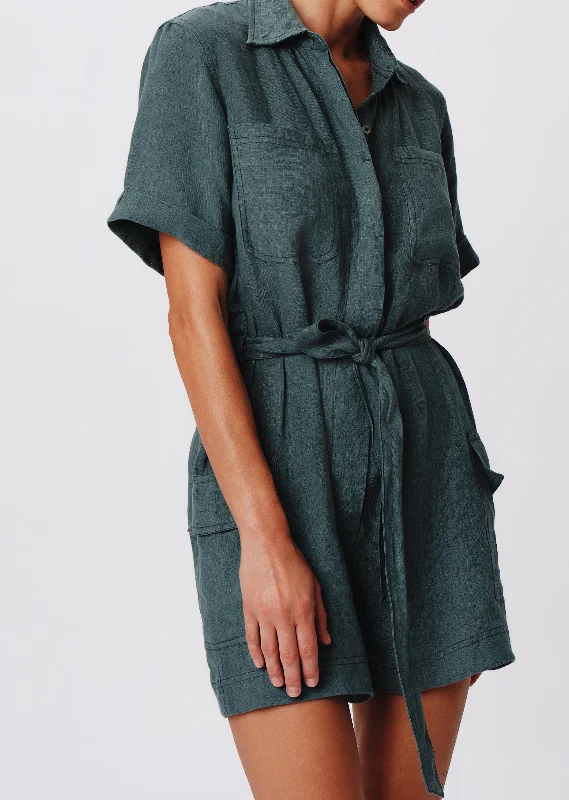 Linen with Wash Romper - Slate