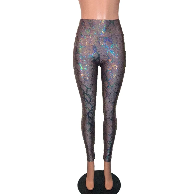 SALE - SMALL ONLY - Mauve Snakeskin Holo Holographic High Waisted Leggings Pants