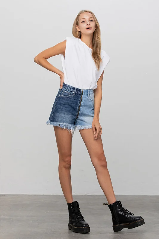 Zip Code Two-Tone Denim Shorts