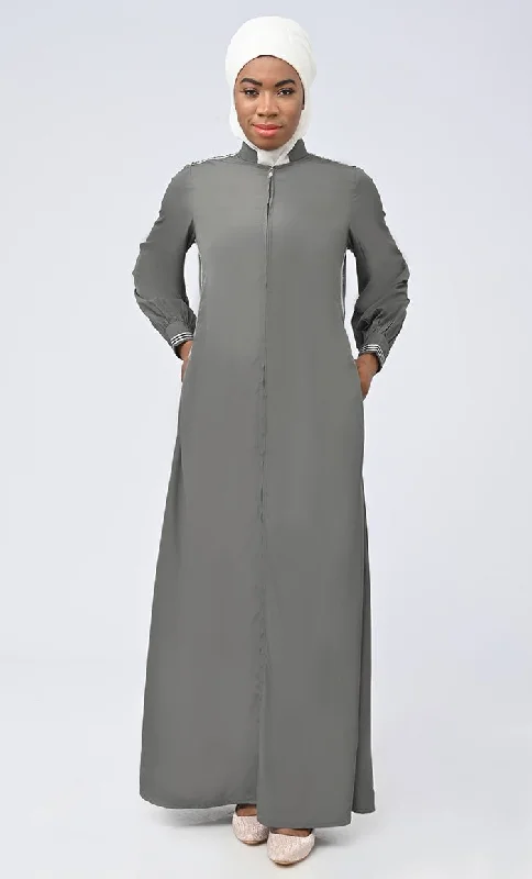 Faizah Modest Islamic Abaya With Side Trims And White Georgette Hijab