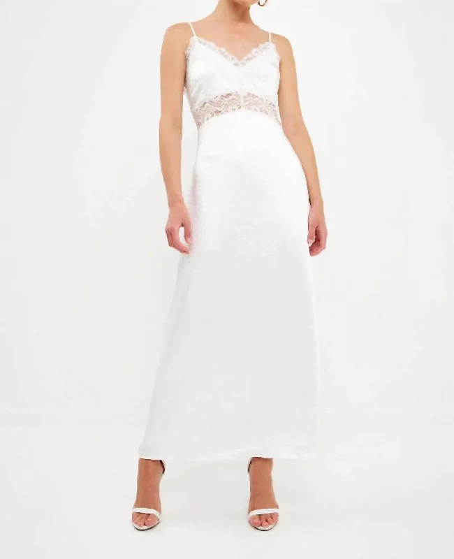 Lace Maxi Slip Dress In White