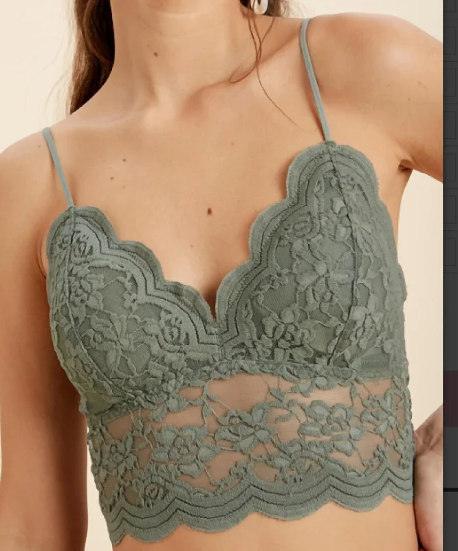 Lovely Scalloped Lace Bralette In Teal Grey