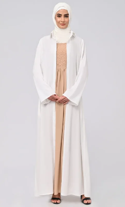 Maheen Abaya With Smoking Detailing Inner And Button Down Bisht/Shrug