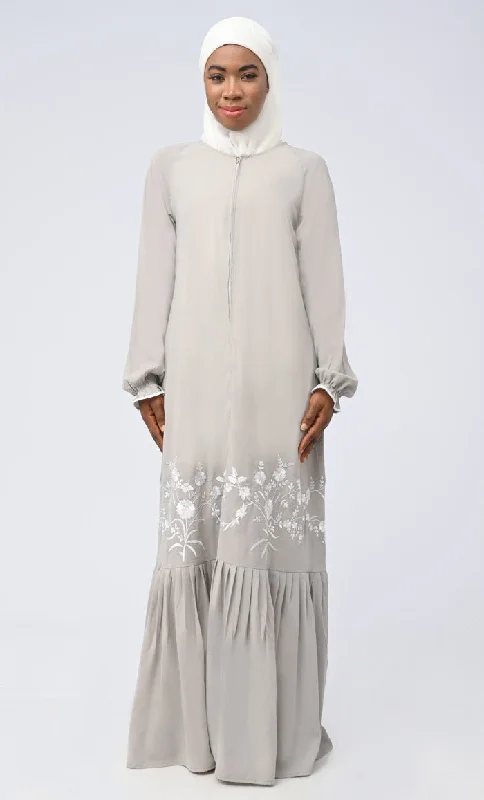 Maira Modest nida White Embroidered Abaya With Pockets