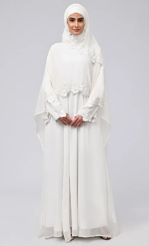 Modest Beautiful Embroidered Prayer Dress For Women (2Pc+H)