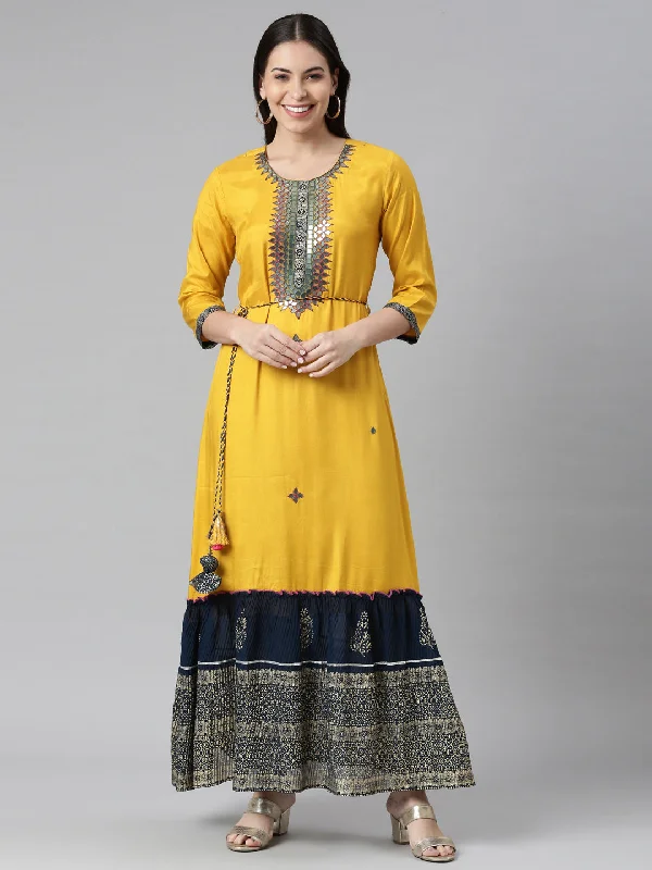 Neeru's Mustard Color Rayon Fabric Dress