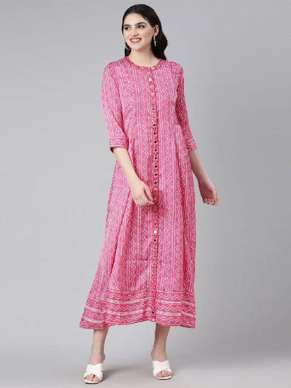 Neeru's Pink Straight Casual Printed Dress