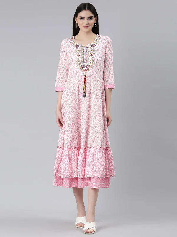 Neeru's Pink Straight Casual Printed Dress