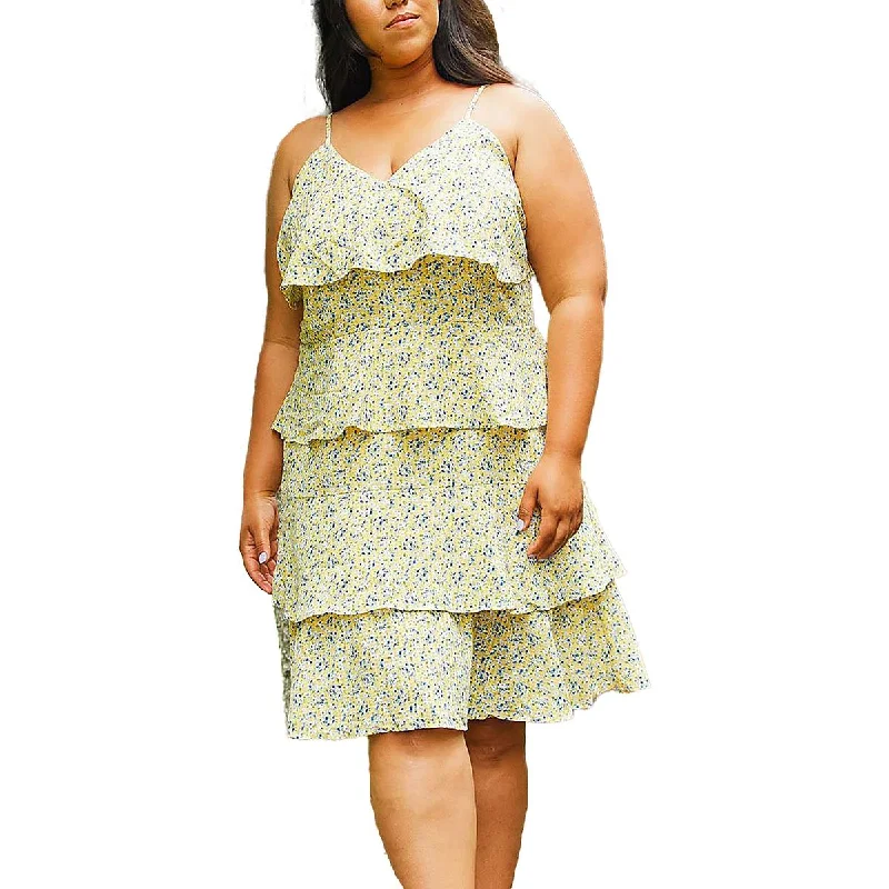 Pleione Womens Plus Floral Tiered Cocktail And Party Dress