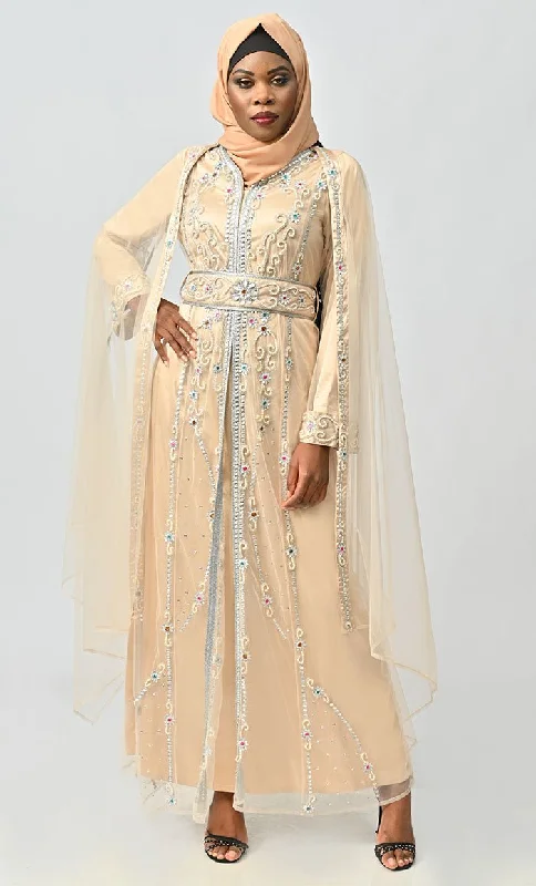 Qatar Moroccan Silver Detailed Embroidery On Net And Included Satin Inner