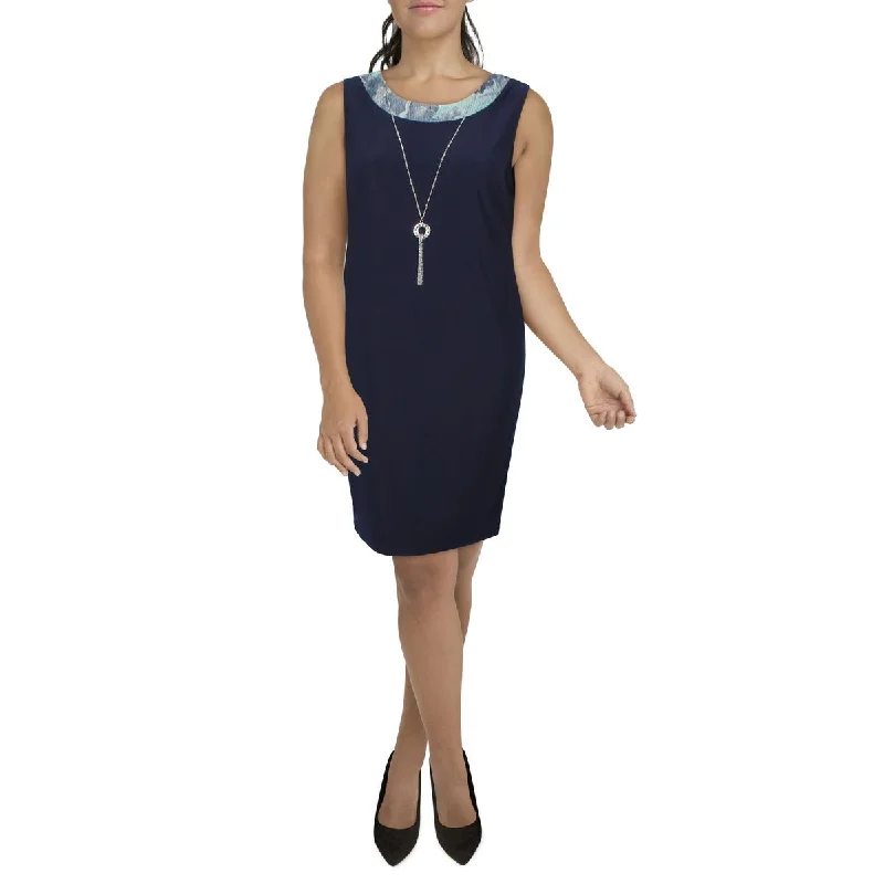 R&M Richards Womens Contrast Trim Knit Cocktail And Party Dress