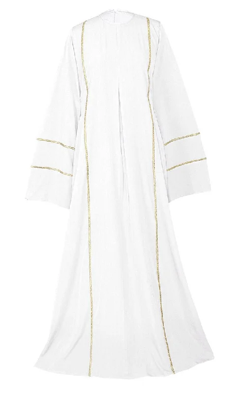 Women's Beautiful White Abaya With Golden Lace Detailing And Included Pockets