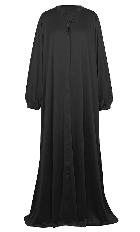 Women's Islamic Warm Black Button Abaya Detailing  With Pockets