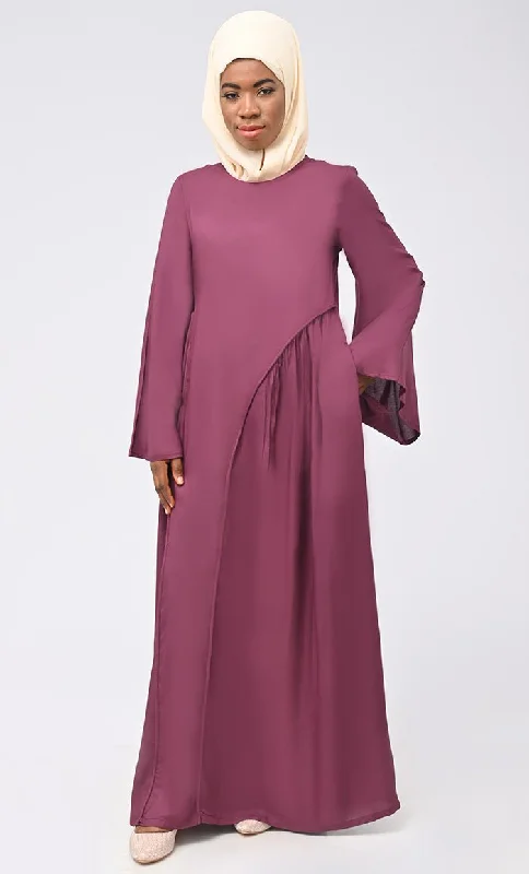 Women's Rayon Modest Islamic Double Layer Dress For Women-Wine