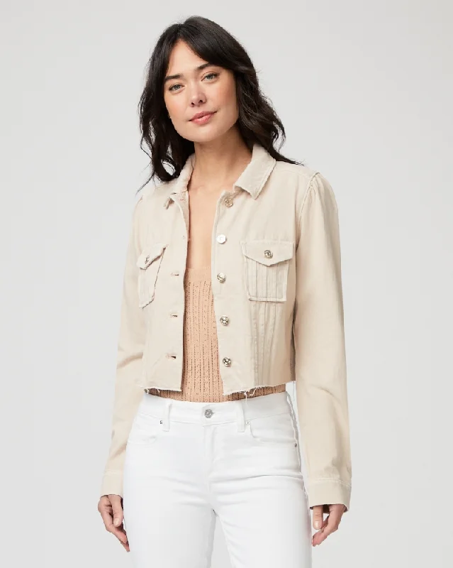 Paige - Cropped Pacey Denim Jacket in Soft Beige