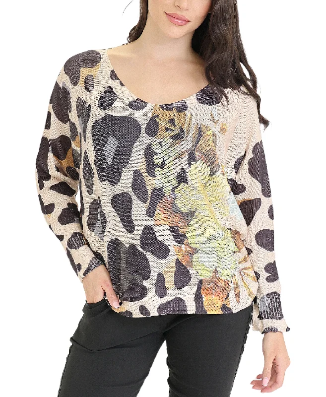 Animal & Flower Print Knit Top