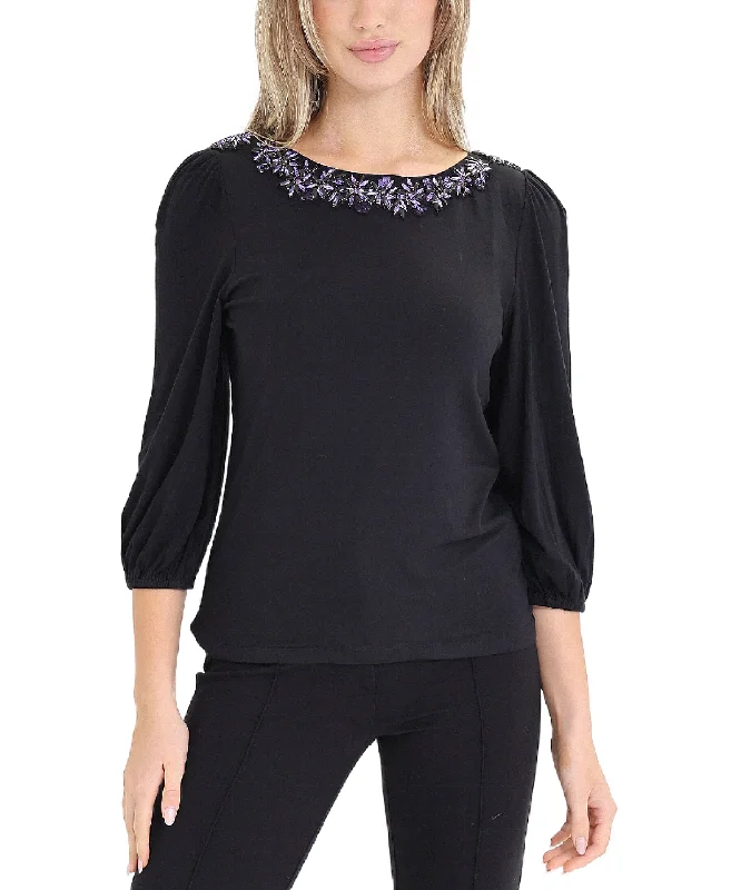 Blouse w/ Crystal Collar