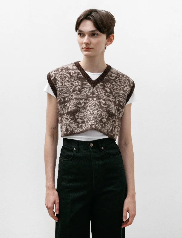 Felted Jacquard Cropped Gilet Mocha/Cream