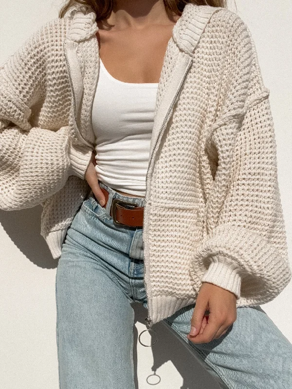 On The Go Zip Up Sweater in Ivory