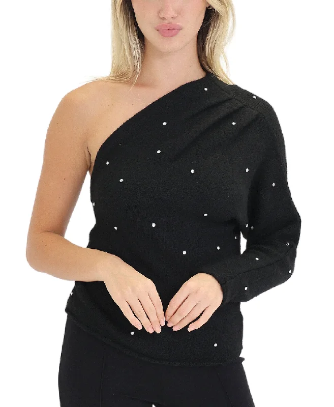 Off Shoulder Sweater w/ Rhinestones