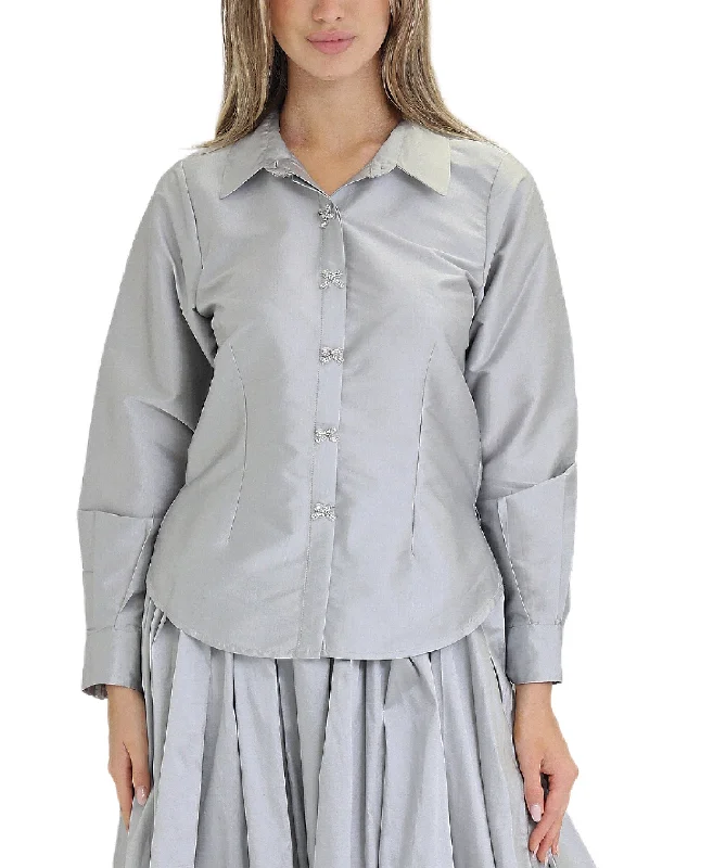 Satin Blouse w/ Jewel Bow Buttons