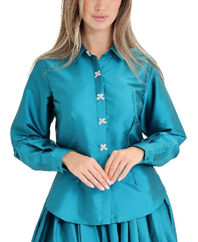 Satin Blouse w/ Jewel Bow Buttons